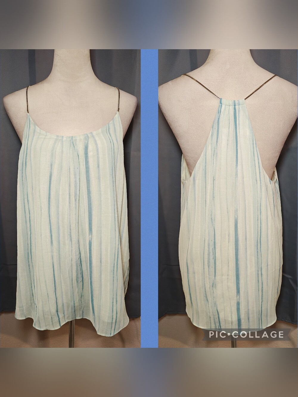 Rachel Roy Vertical Watercolor Stripes Swing Tank Top w Chainlink Straps